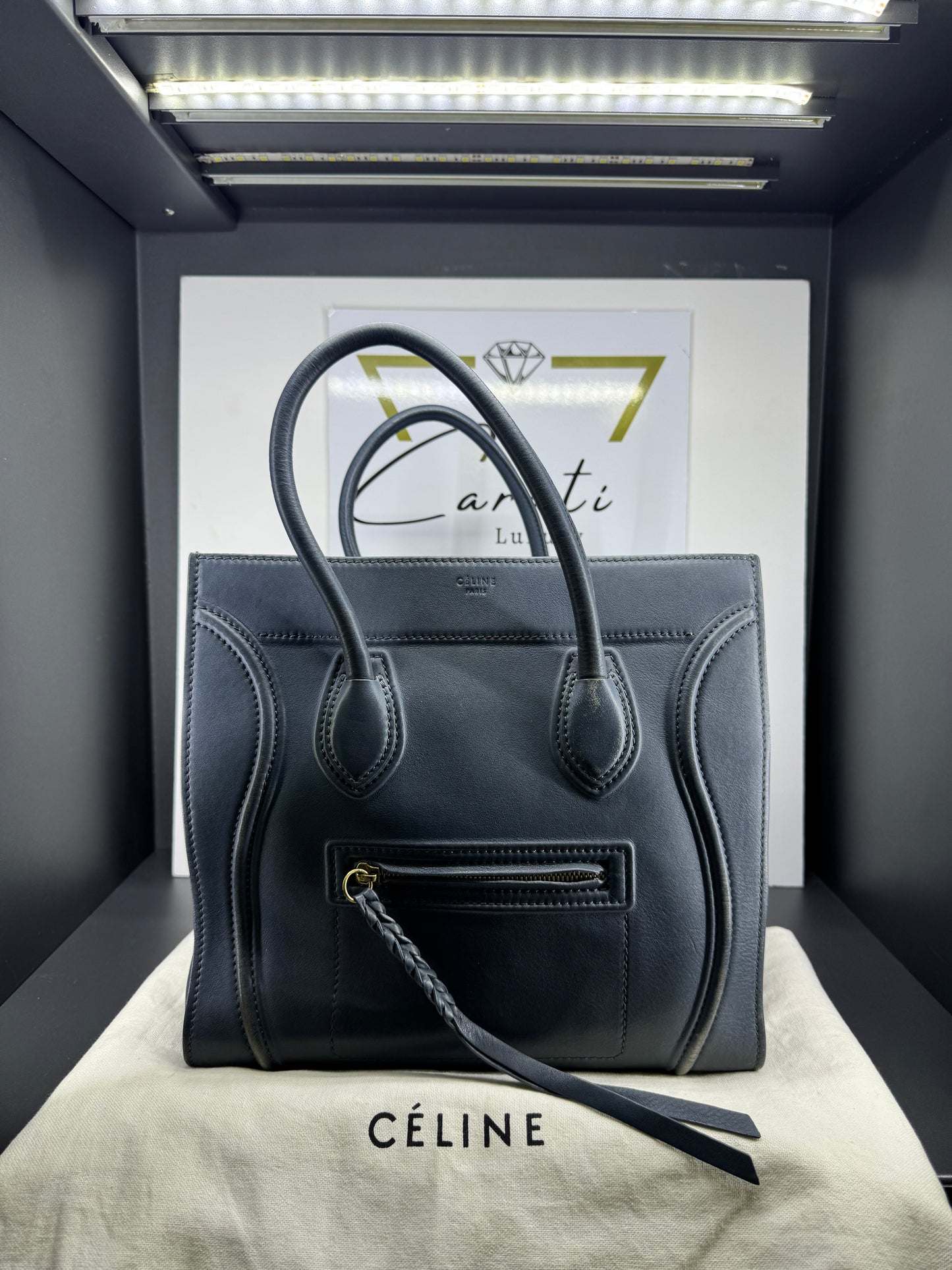 Celine luggage in pelle azzurra