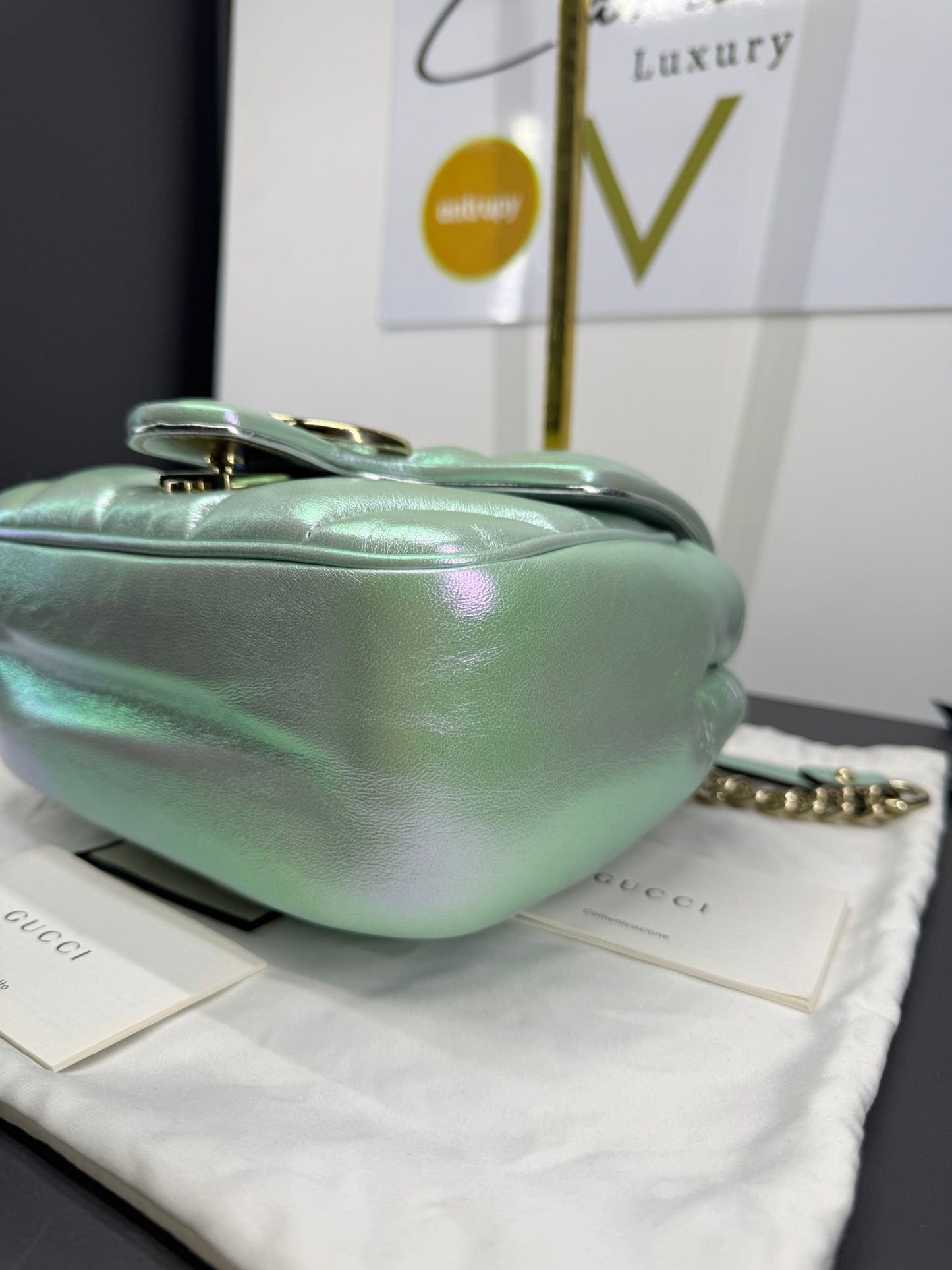 Mini GG Marmont Iridescent Salvy Green