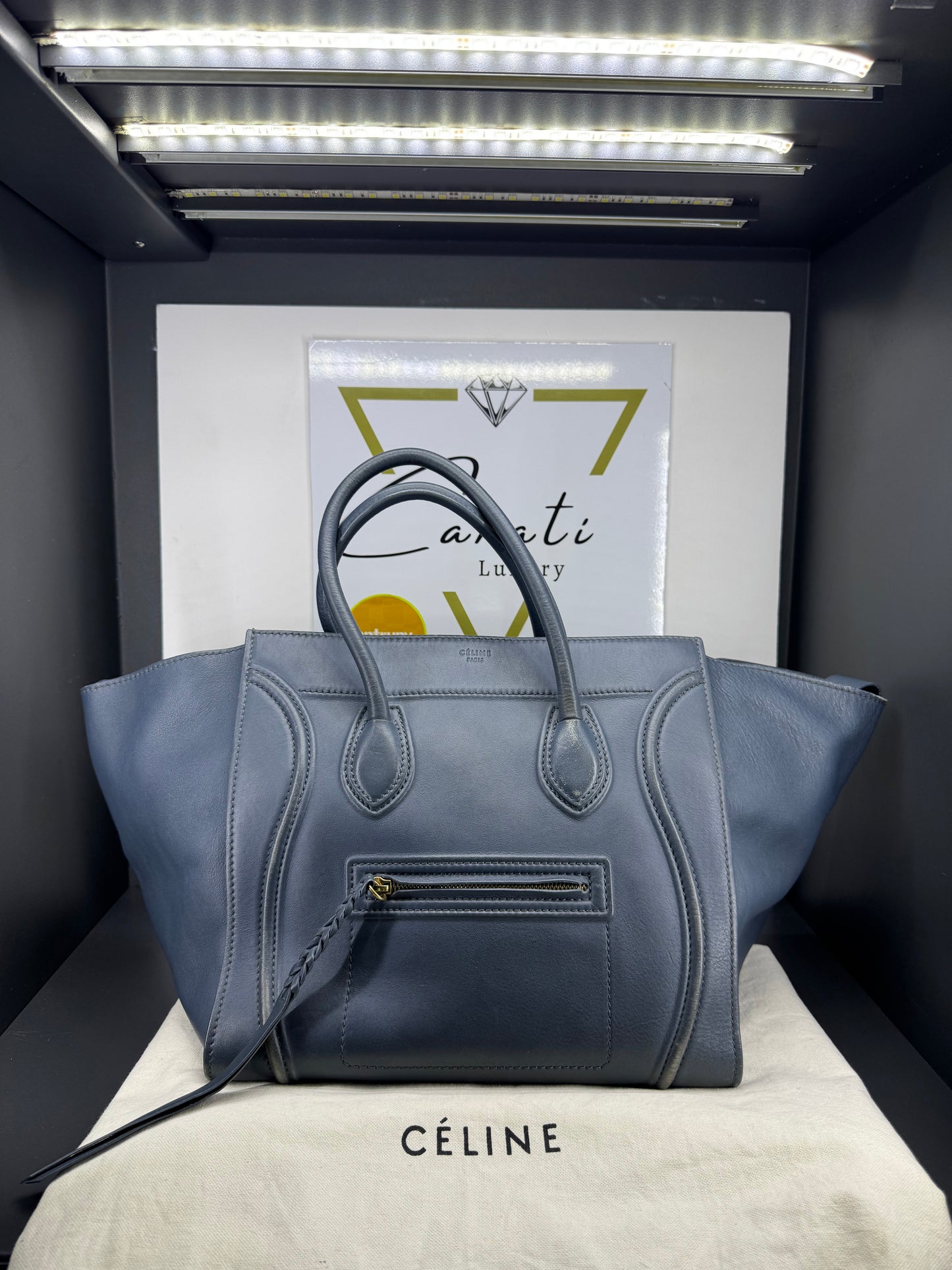 Celine luggage in pelle azzurra