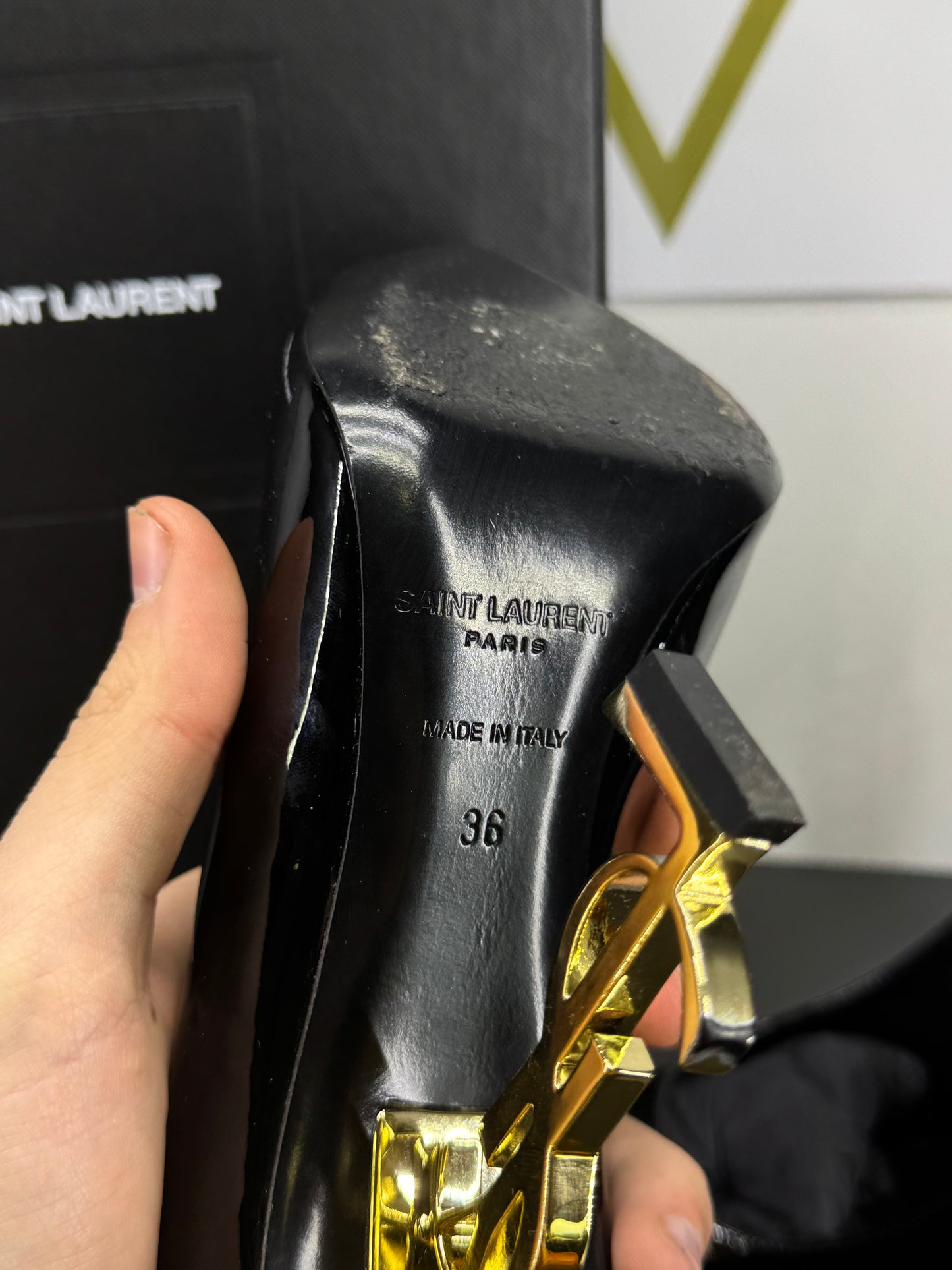 Saint Laurent DÉCOLLETÉ OPYUM CON TACCO DORATO IN VERNICE