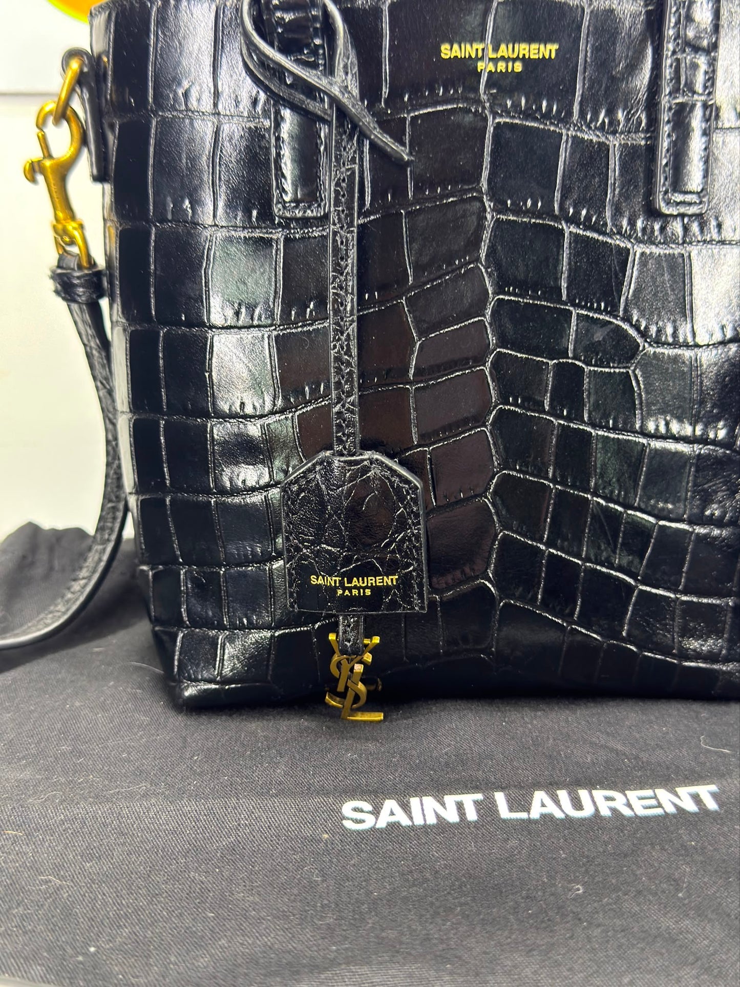 Saint Laurent in pelle goffrata effetto coccodrillo Mini Toy Shopping