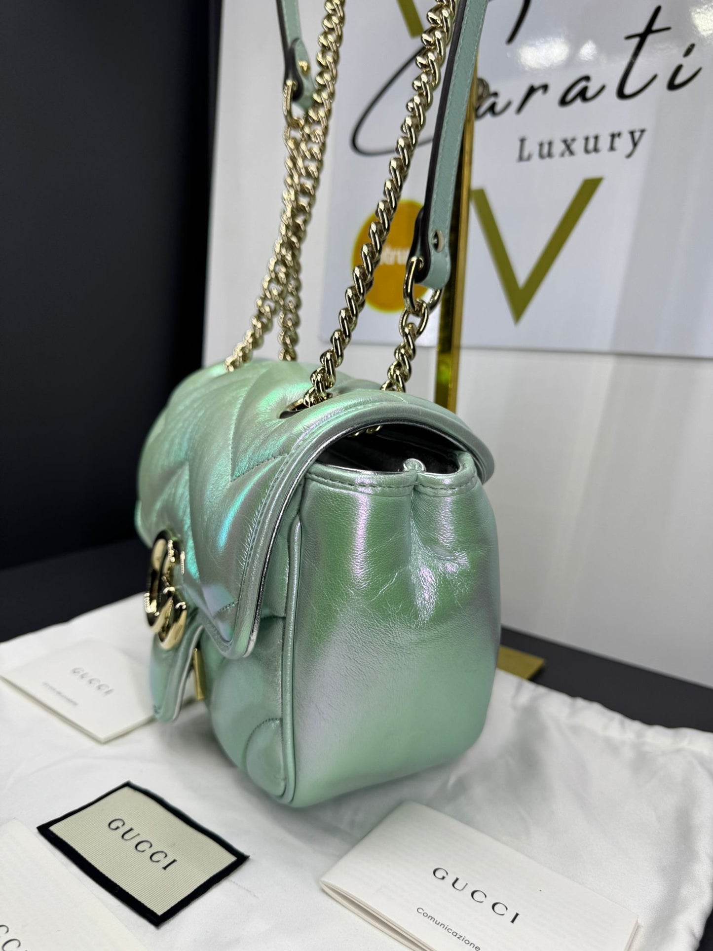 Mini GG Marmont Iridescent Salvy Green