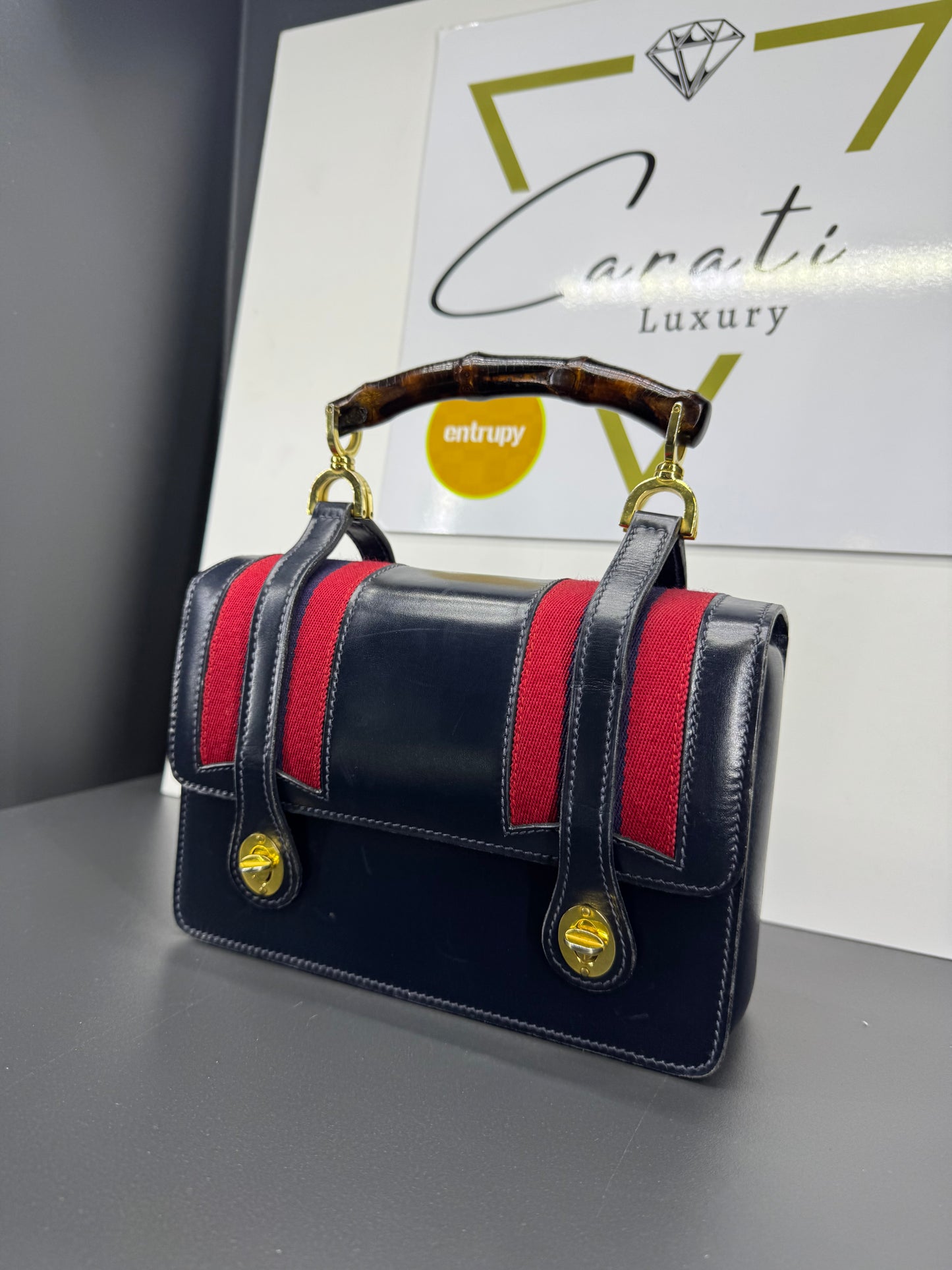 Gucci bamboo vintage blu in pelle