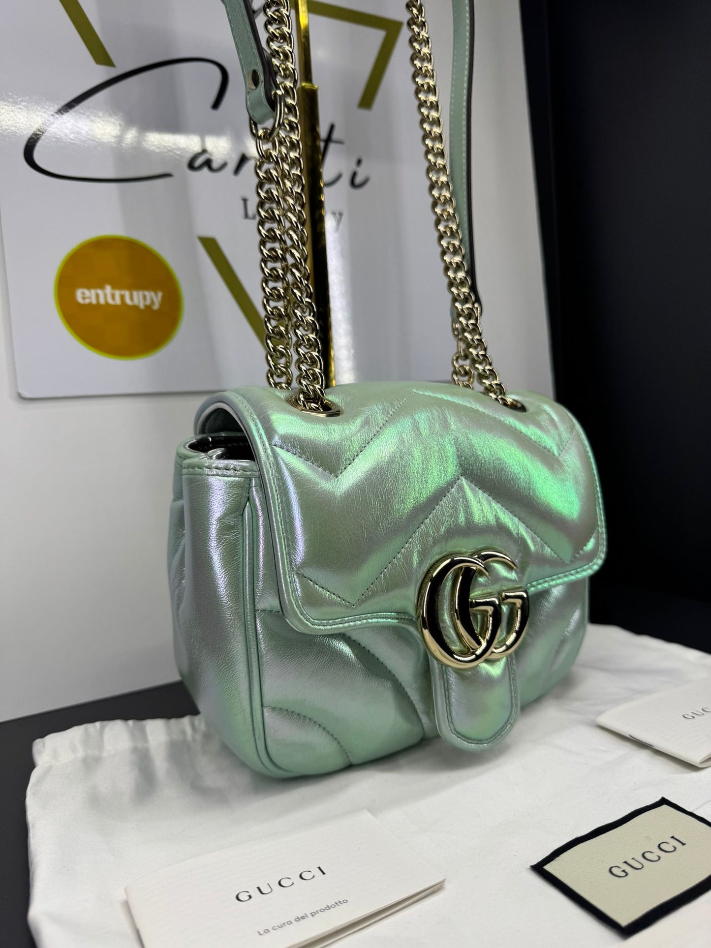 Mini GG Marmont Iridescent Salvy Green