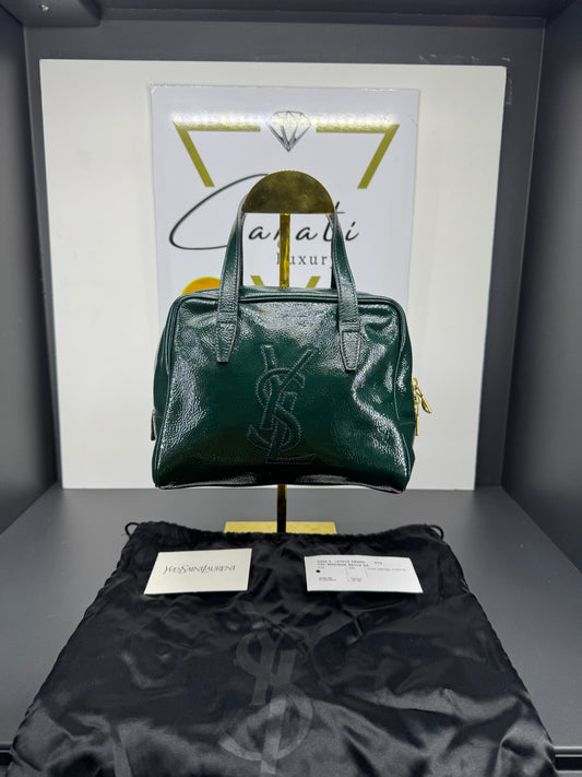 Saint Laurent borsa a mano in vernice verde con logo YSL