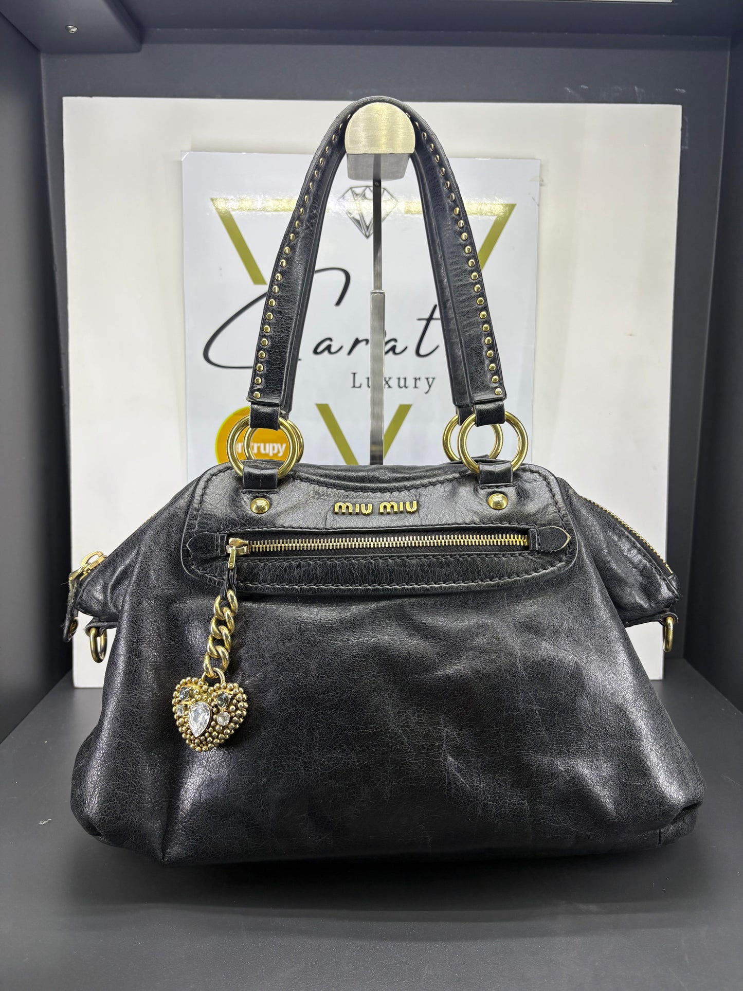 Miu Miu Archive Studded Heart Charm Handbag