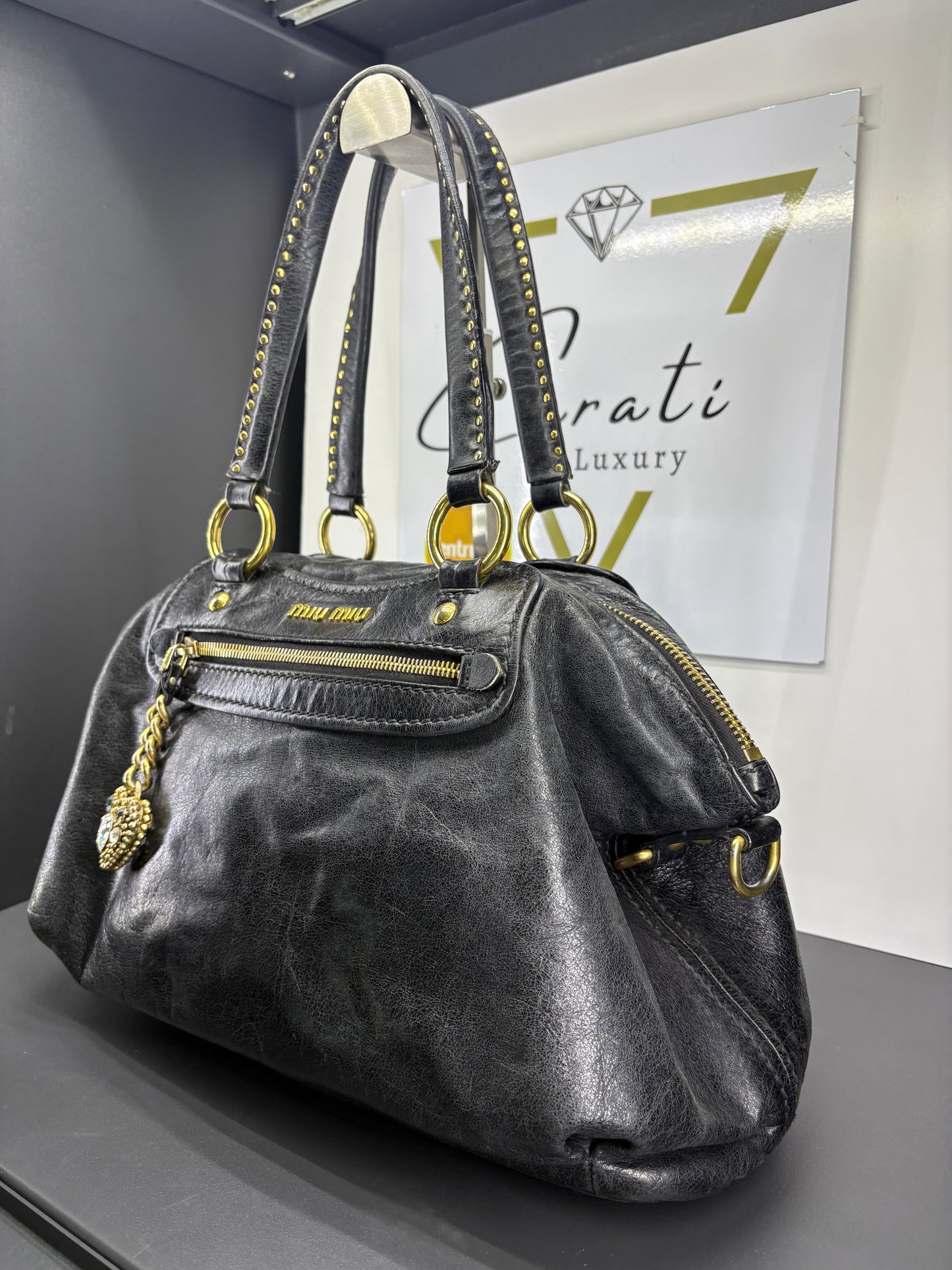 Miu Miu Archive Studded Heart Charm Handbag