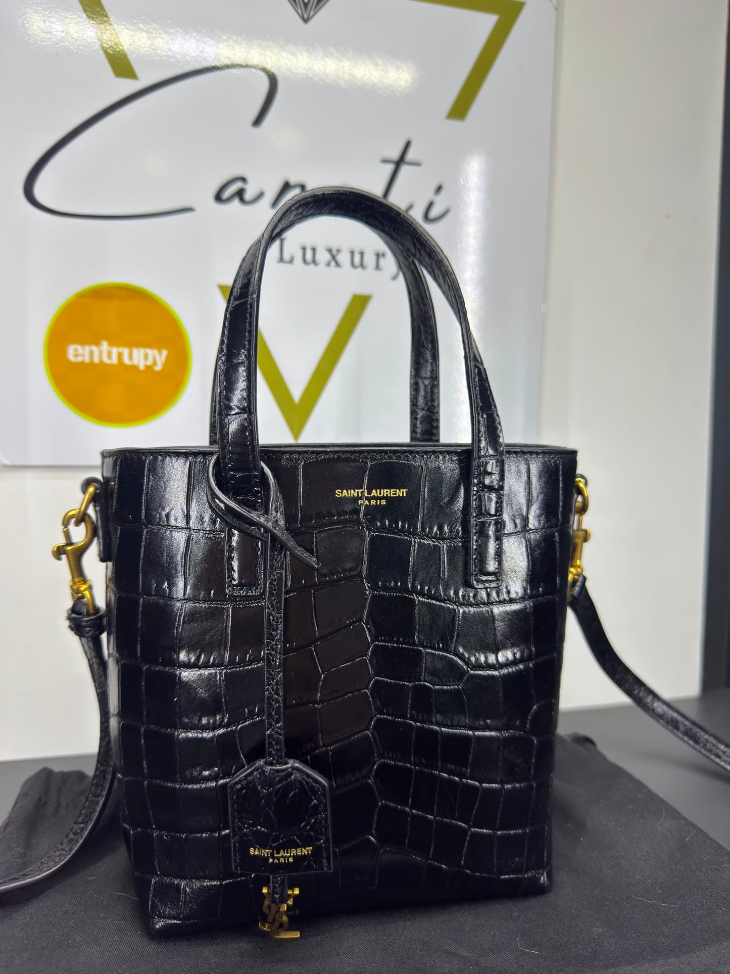 Saint Laurent in pelle goffrata effetto coccodrillo Mini Toy Shopping