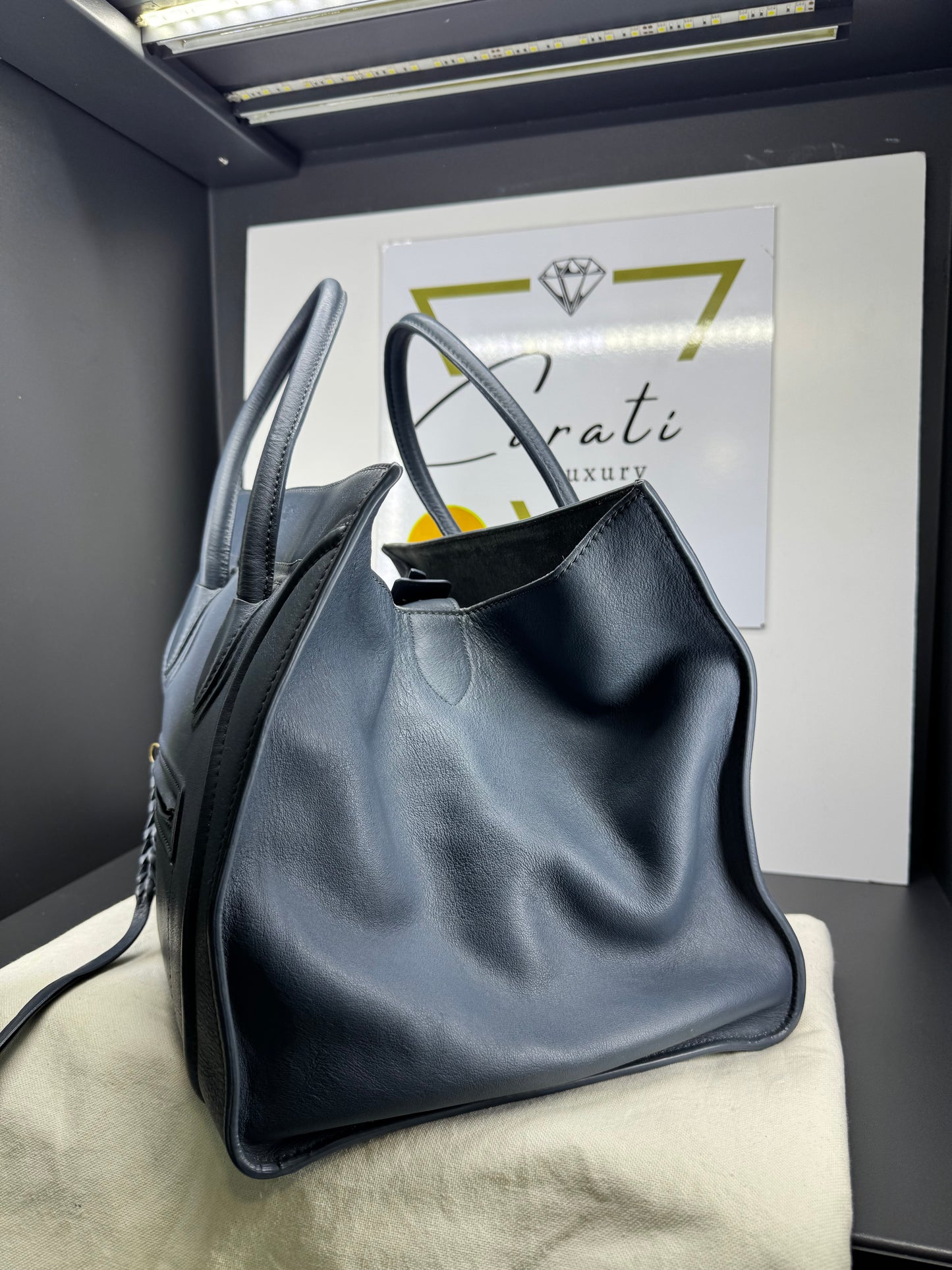 Celine luggage in pelle azzurra