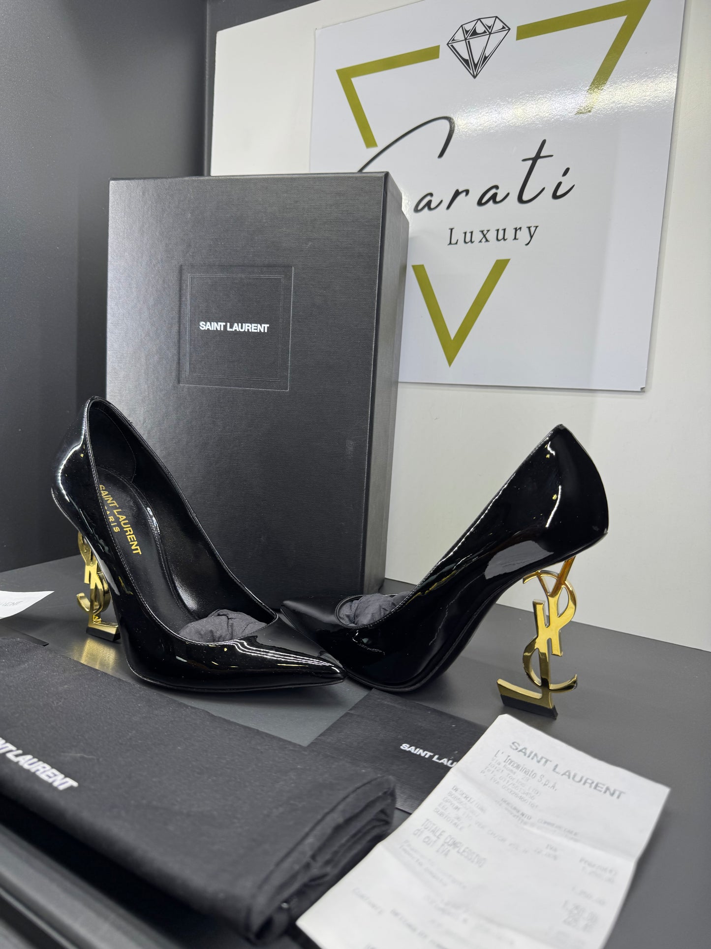 Saint Laurent DÉCOLLETÉ OPYUM CON TACCO DORATO IN VERNICE