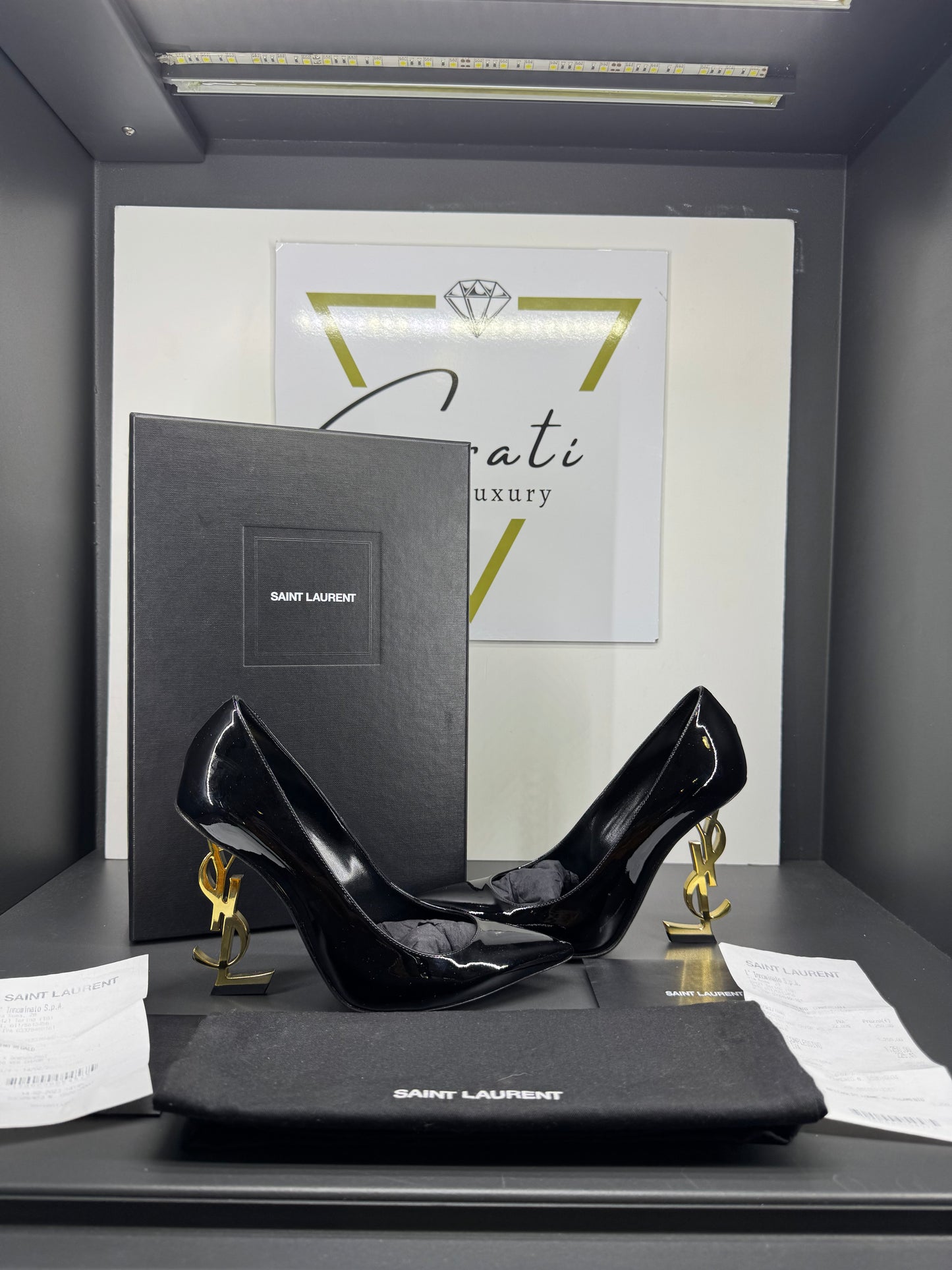 Saint Laurent DÉCOLLETÉ OPYUM CON TACCO DORATO IN VERNICE