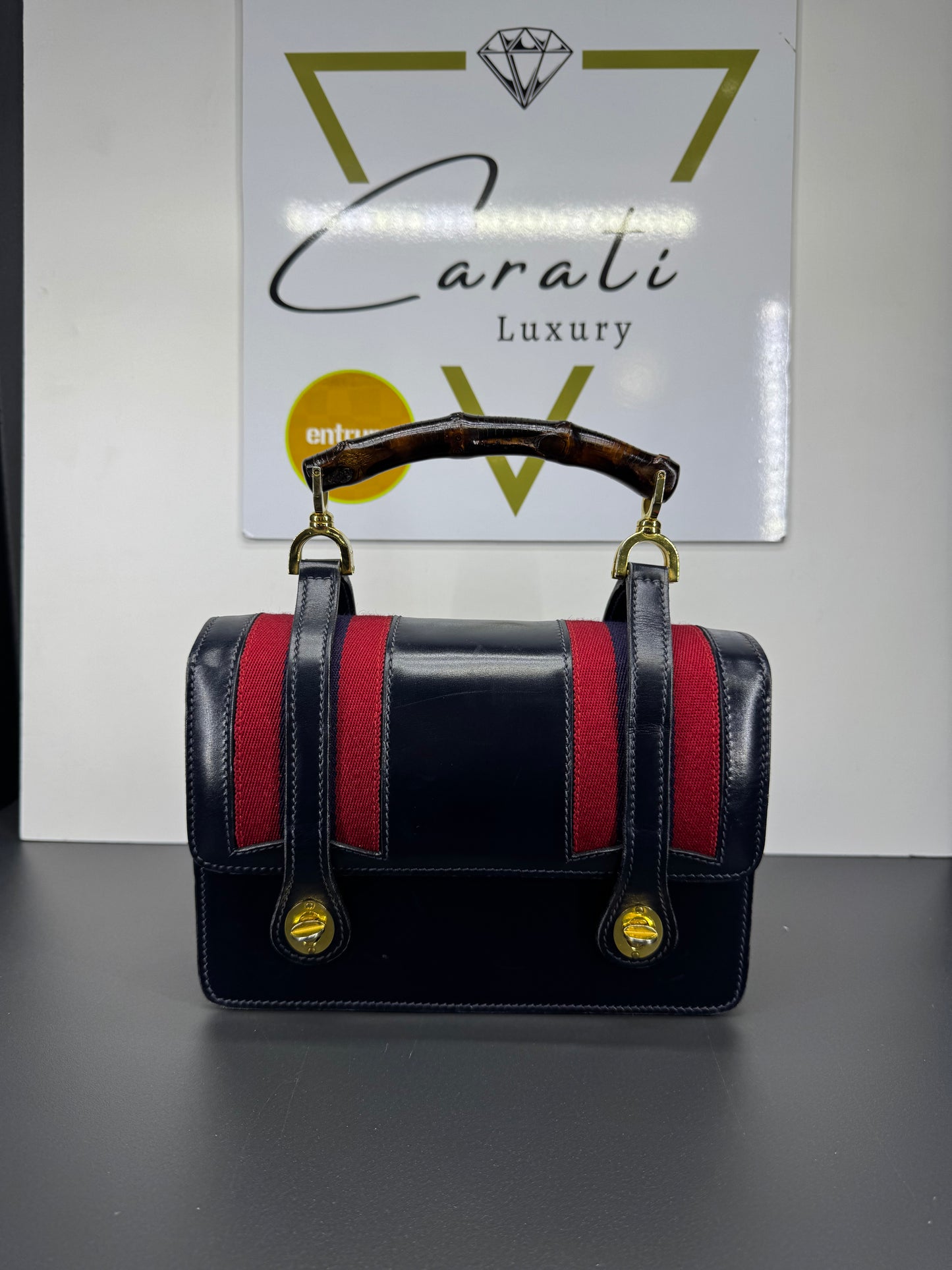 Gucci bamboo vintage blu in pelle