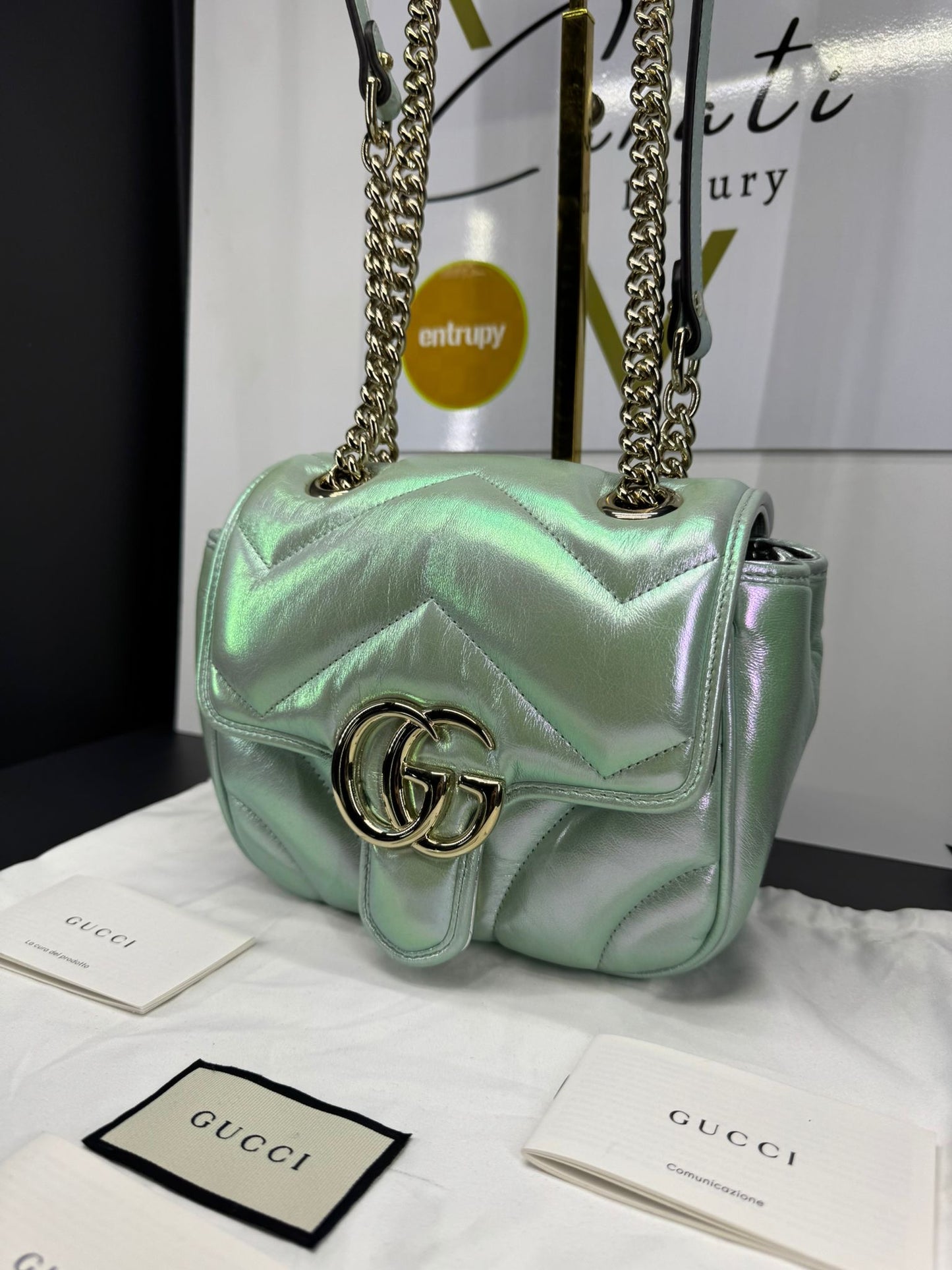 Mini GG Marmont Iridescent Salvy Green