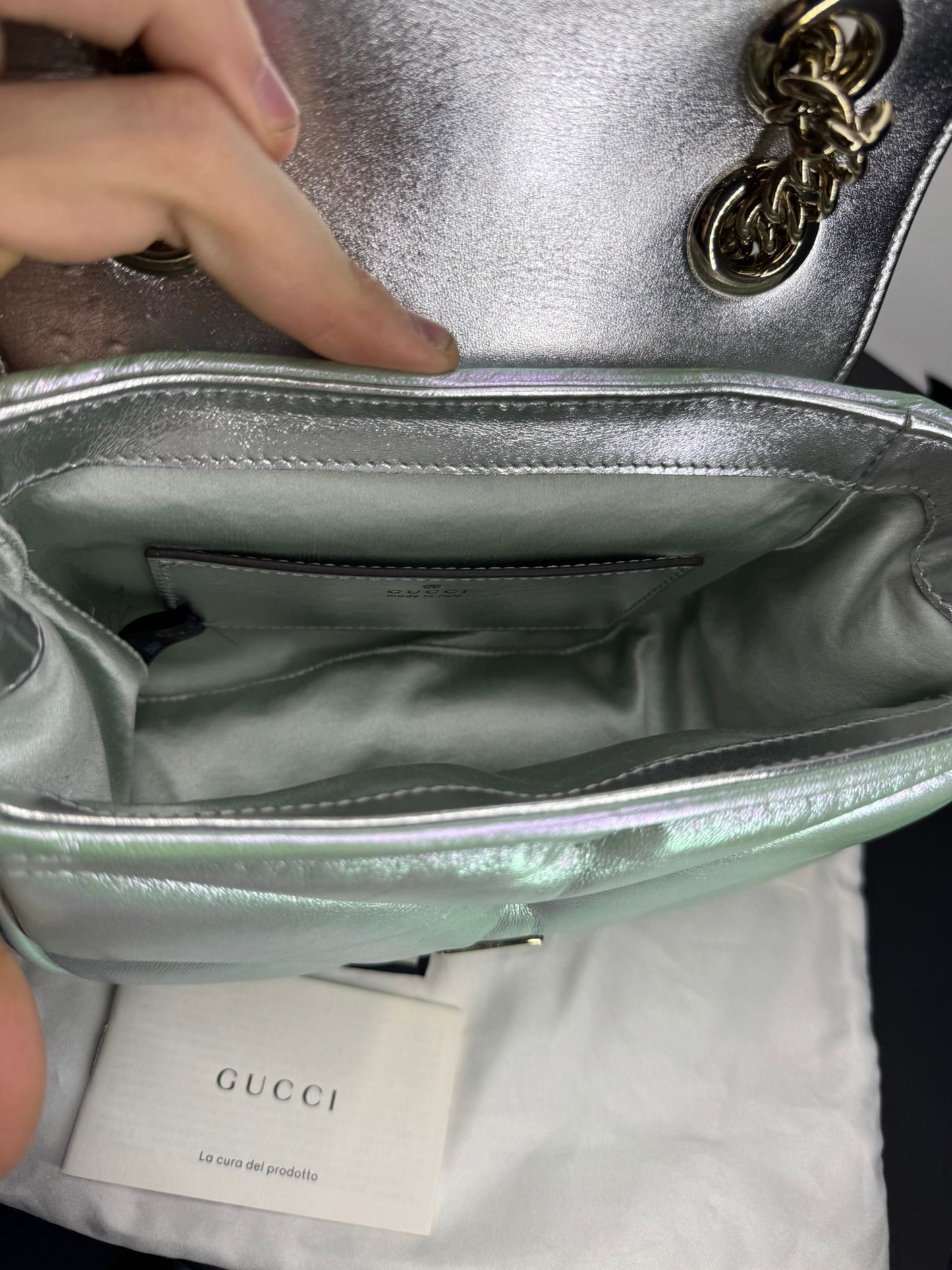 Mini GG Marmont Iridescent Salvy Green