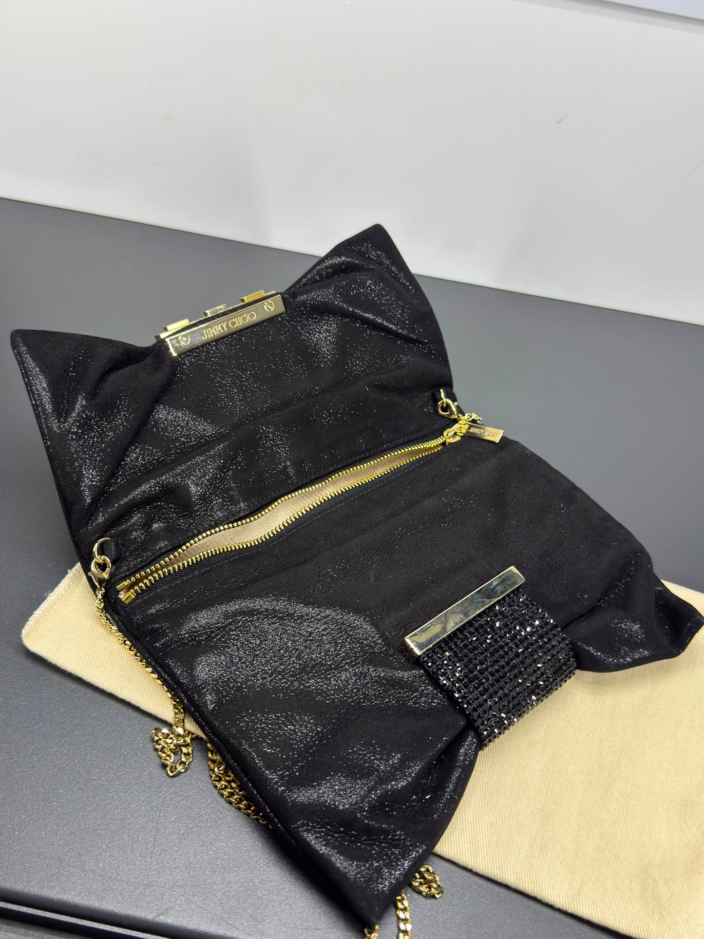 Jimmy Choo  Chandra Shimmer Suede Crystal Clutch