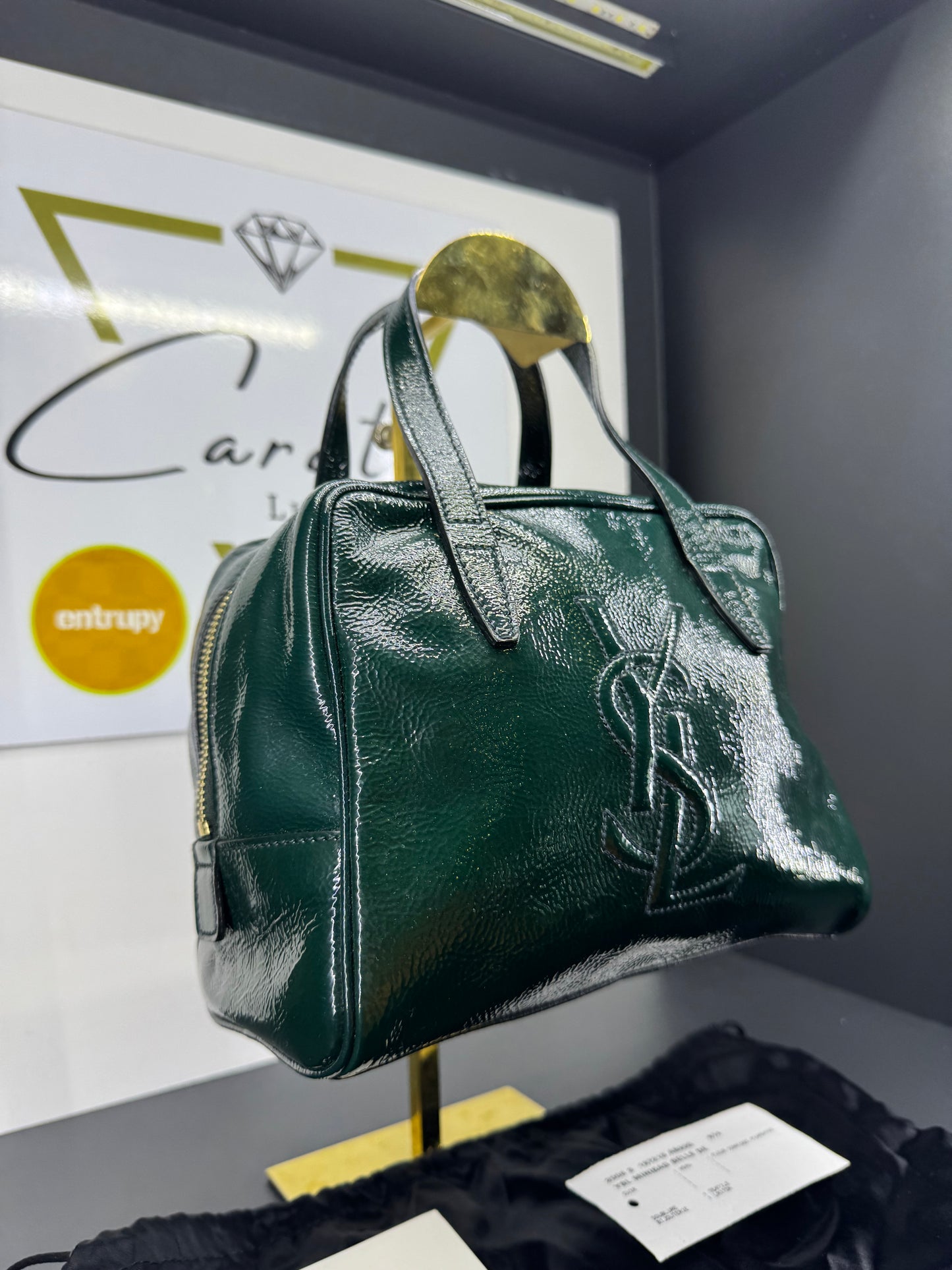 Saint Laurent borsa a mano in vernice verde con logo YSL
