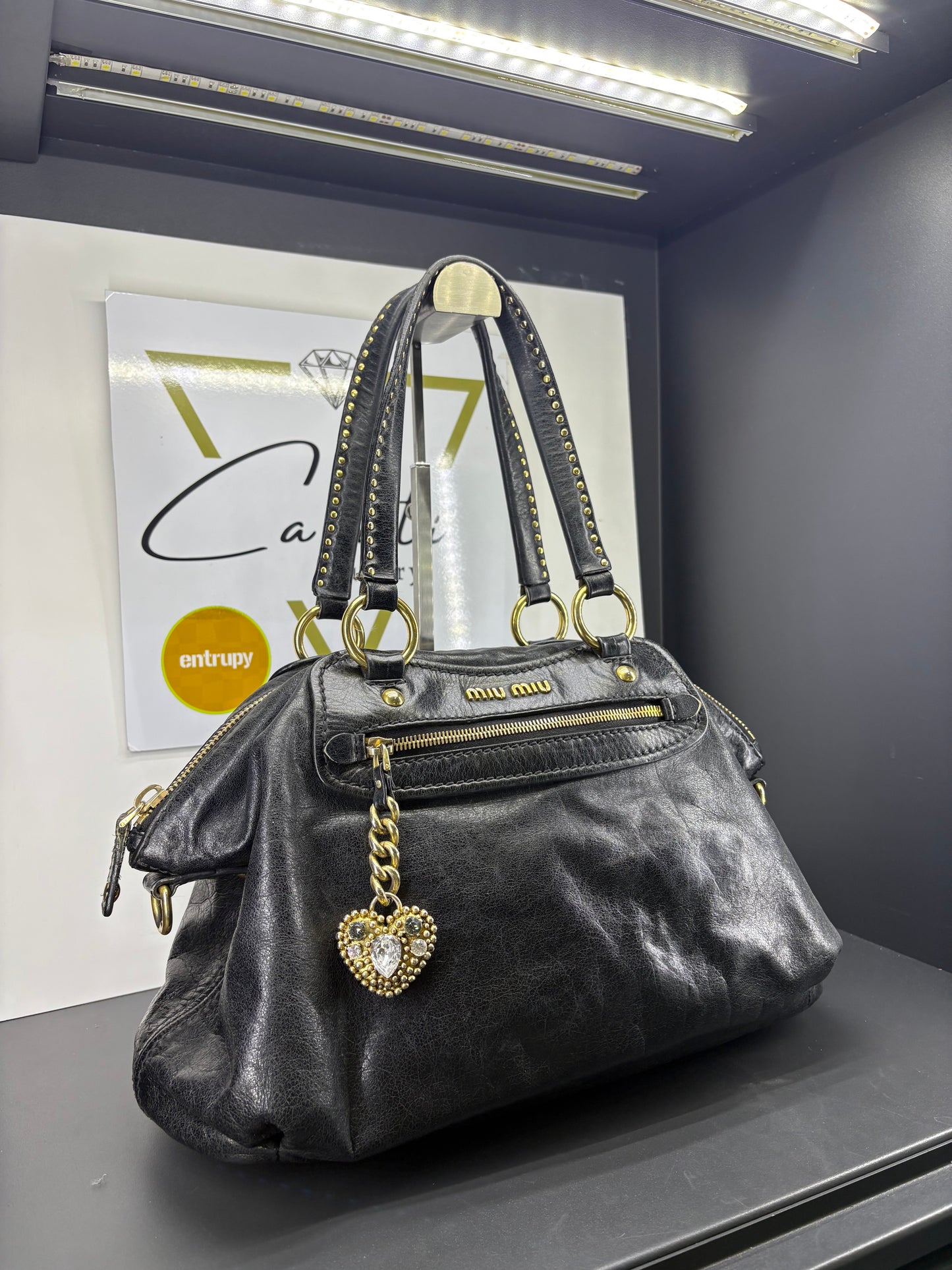 Miu Miu Archive Studded Heart Charm Handbag