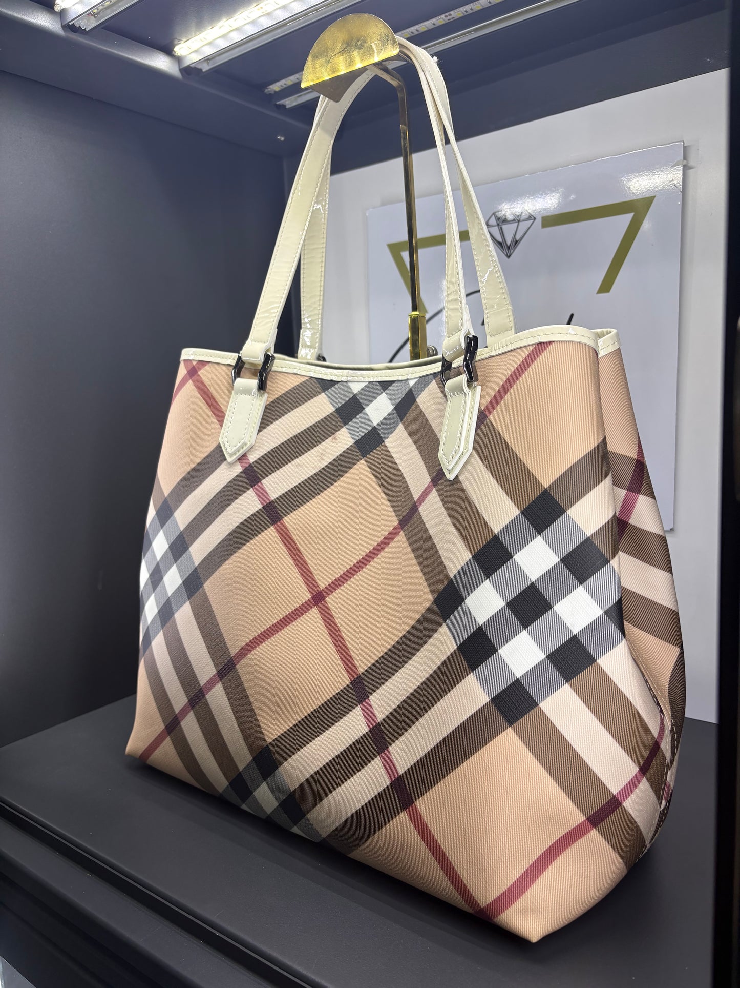 Burberry Supernova Check Coated Canvas Tote.