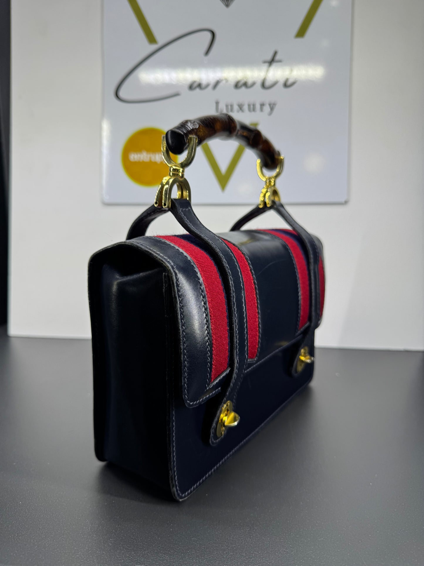 Gucci bamboo vintage blu in pelle