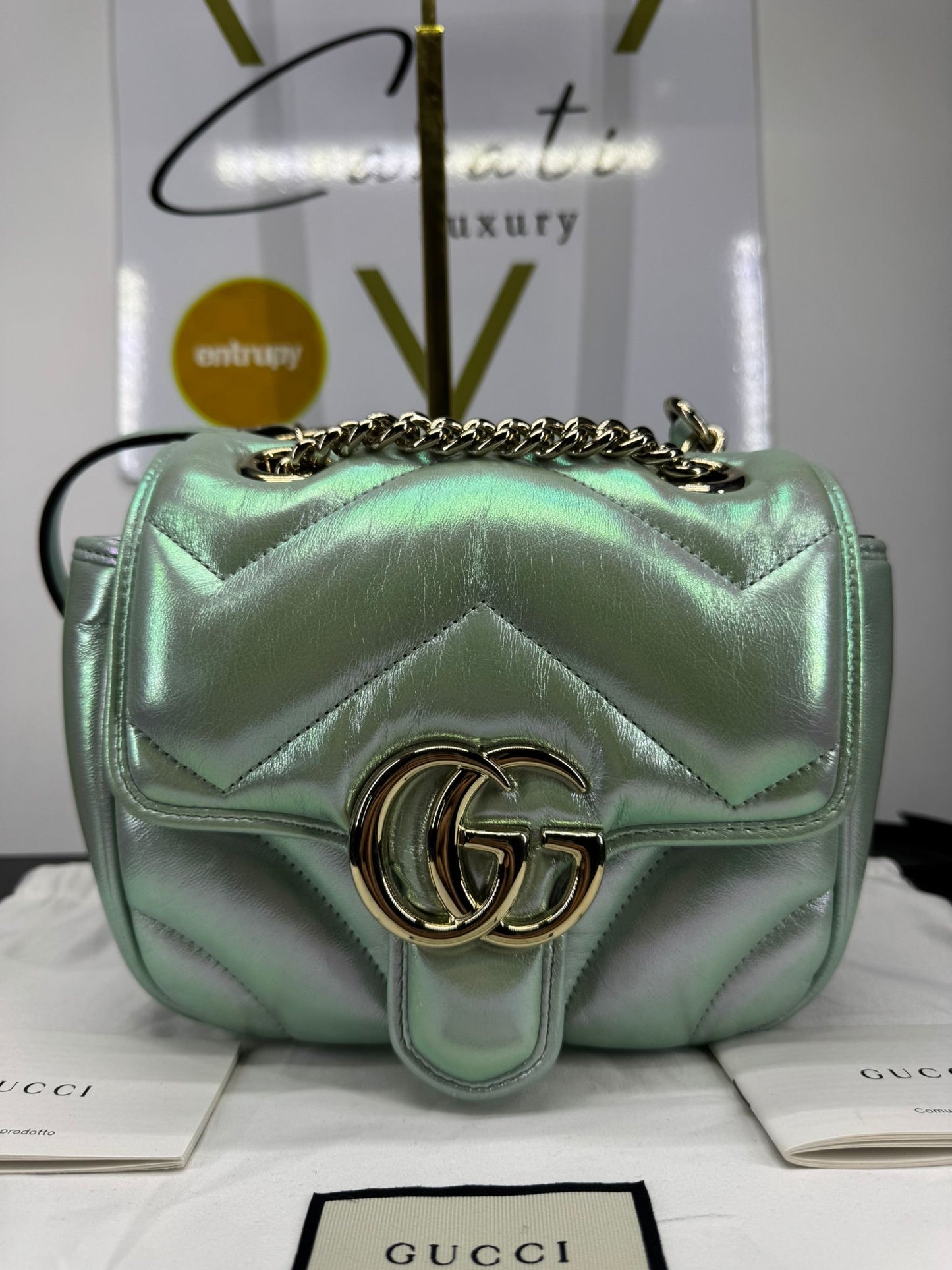 Mini GG Marmont Iridescent Salvy Green
