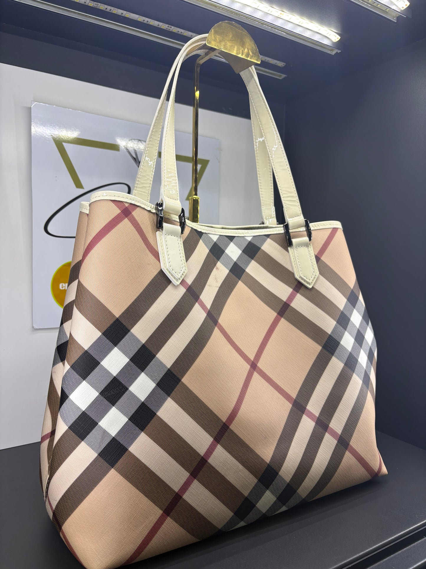 Burberry Supernova Check Coated Canvas Tote.
