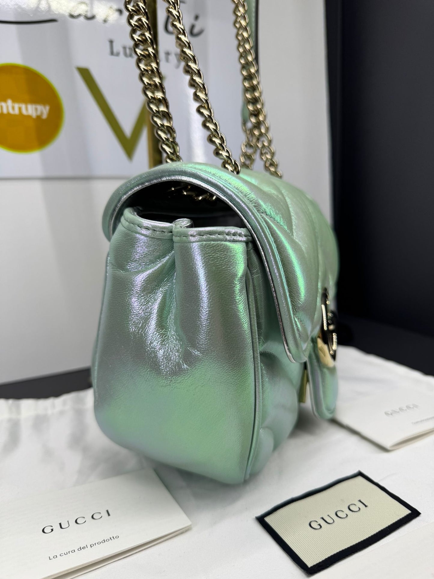 Mini GG Marmont Iridescent Salvy Green