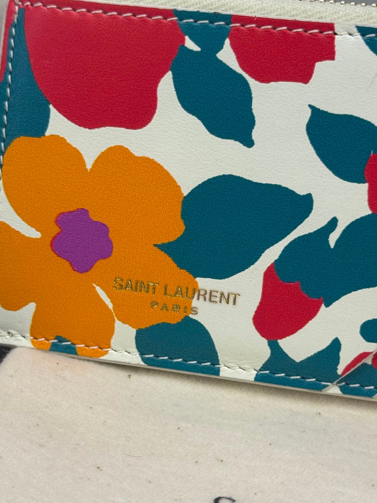 Saint Laurent in pelle con stampa floreale multicolor portacarte Fragments con zip