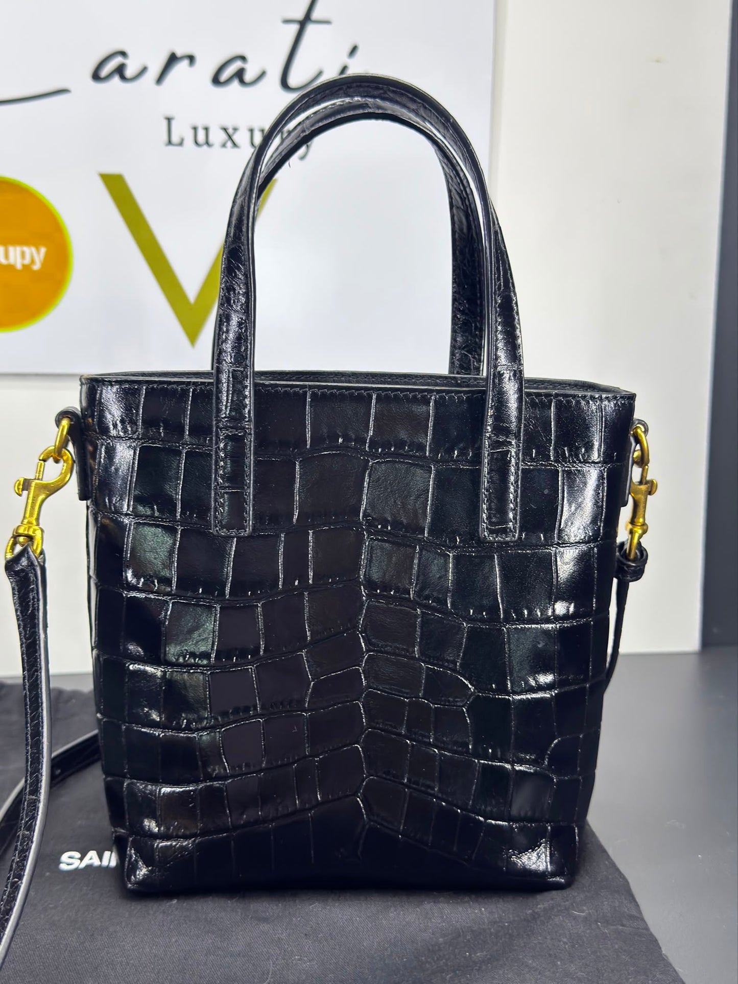 Saint Laurent in pelle goffrata effetto coccodrillo Mini Toy Shopping