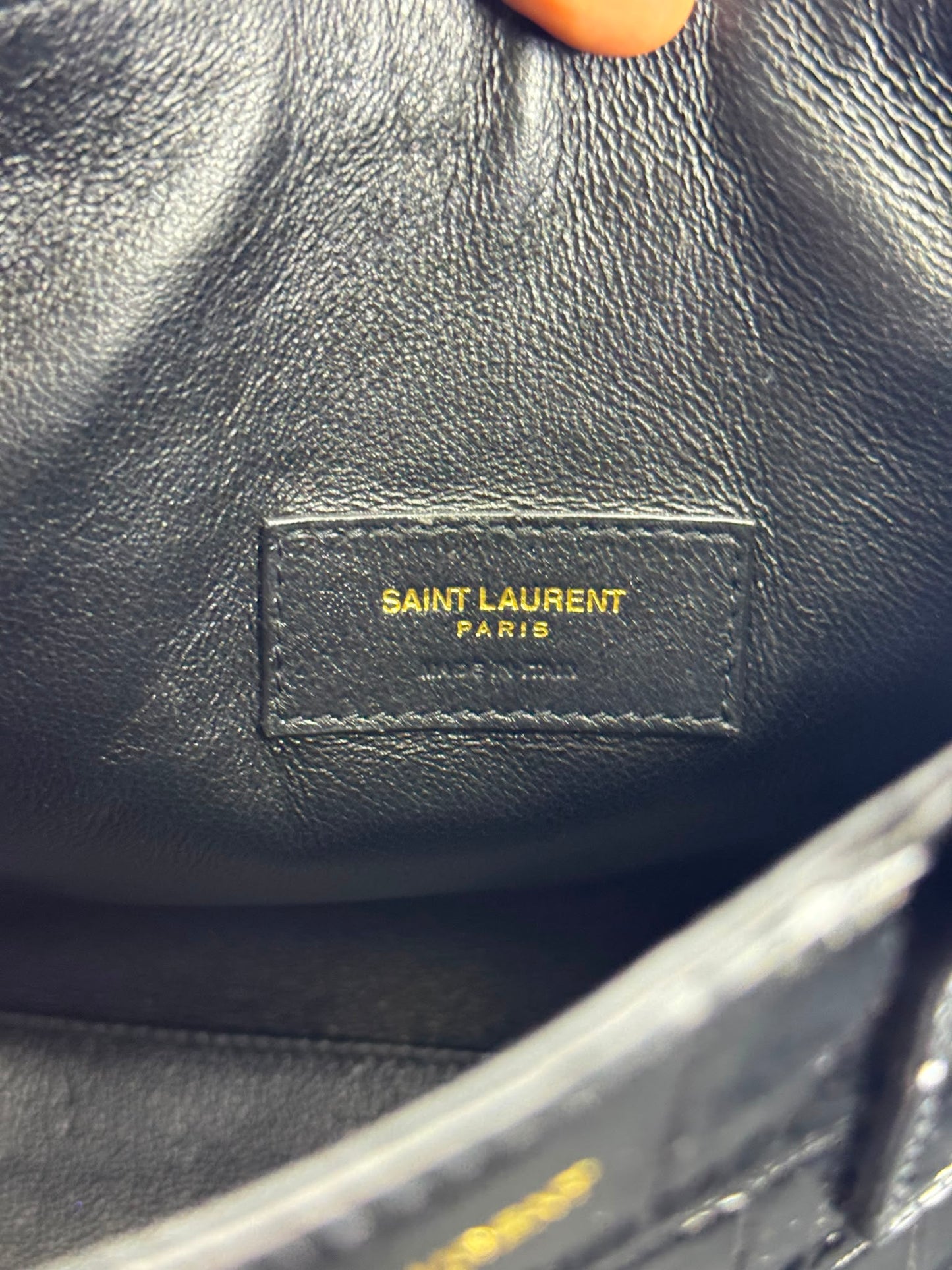 Saint Laurent in pelle goffrata effetto coccodrillo Mini Toy Shopping