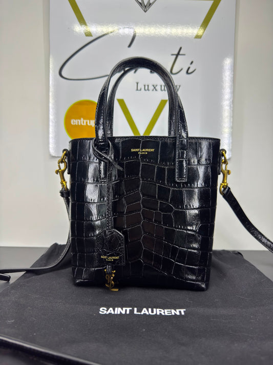 Saint Laurent in pelle goffrata effetto coccodrillo Mini Toy Shopping