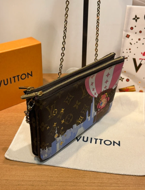 Borsa a Spalla Pochette Double Zip Louis Vuitton Marrone Multicolore natale
