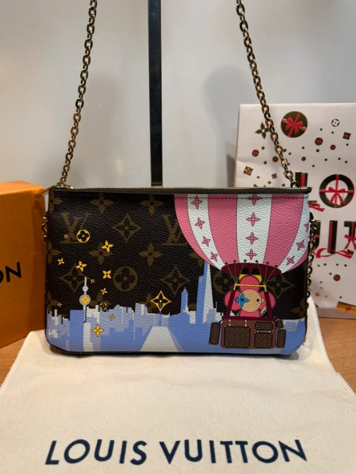 Borsa a Spalla Pochette Double Zip Louis Vuitton Marrone Multicolore natale